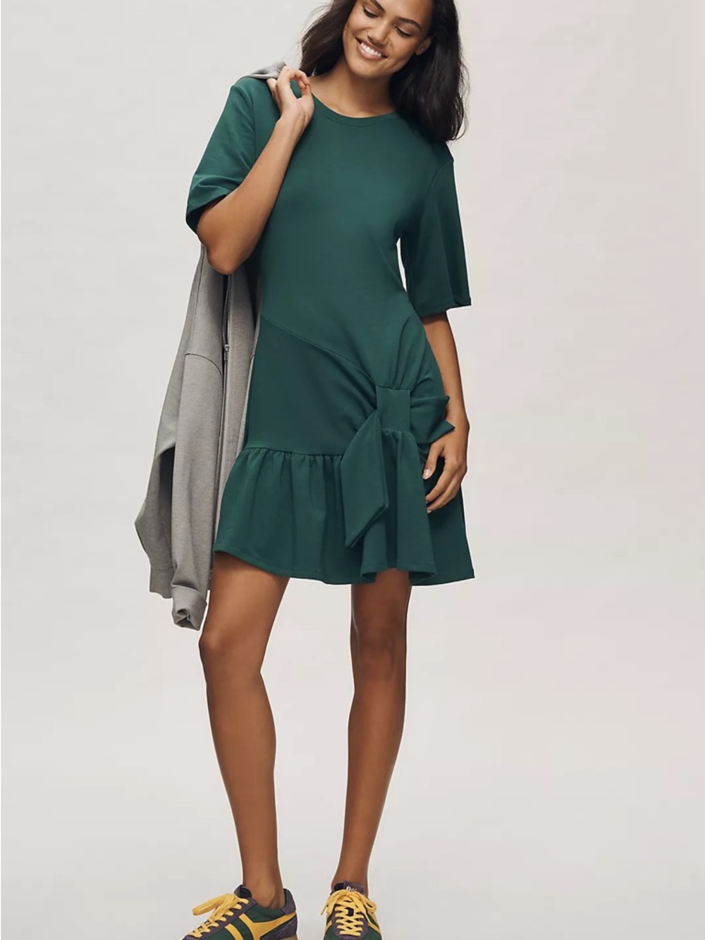 Midi Dress with Side Tie in Deep Teal